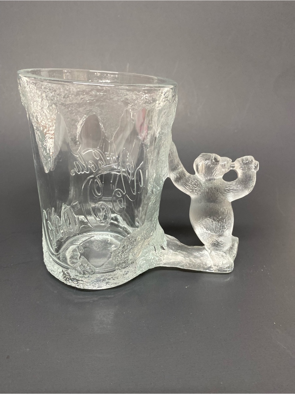 Coca Cola Vintage Glass Mug Polar Bear Handle 1997 Frosted Textured Collectible